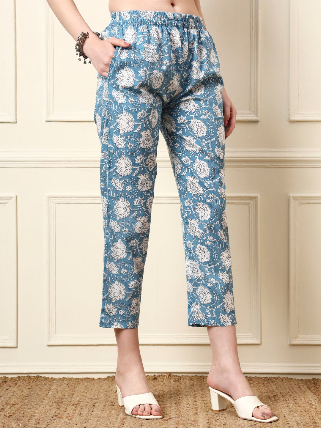 Women’s Blue Floral Print Cotton Kaftan Co-ord Set