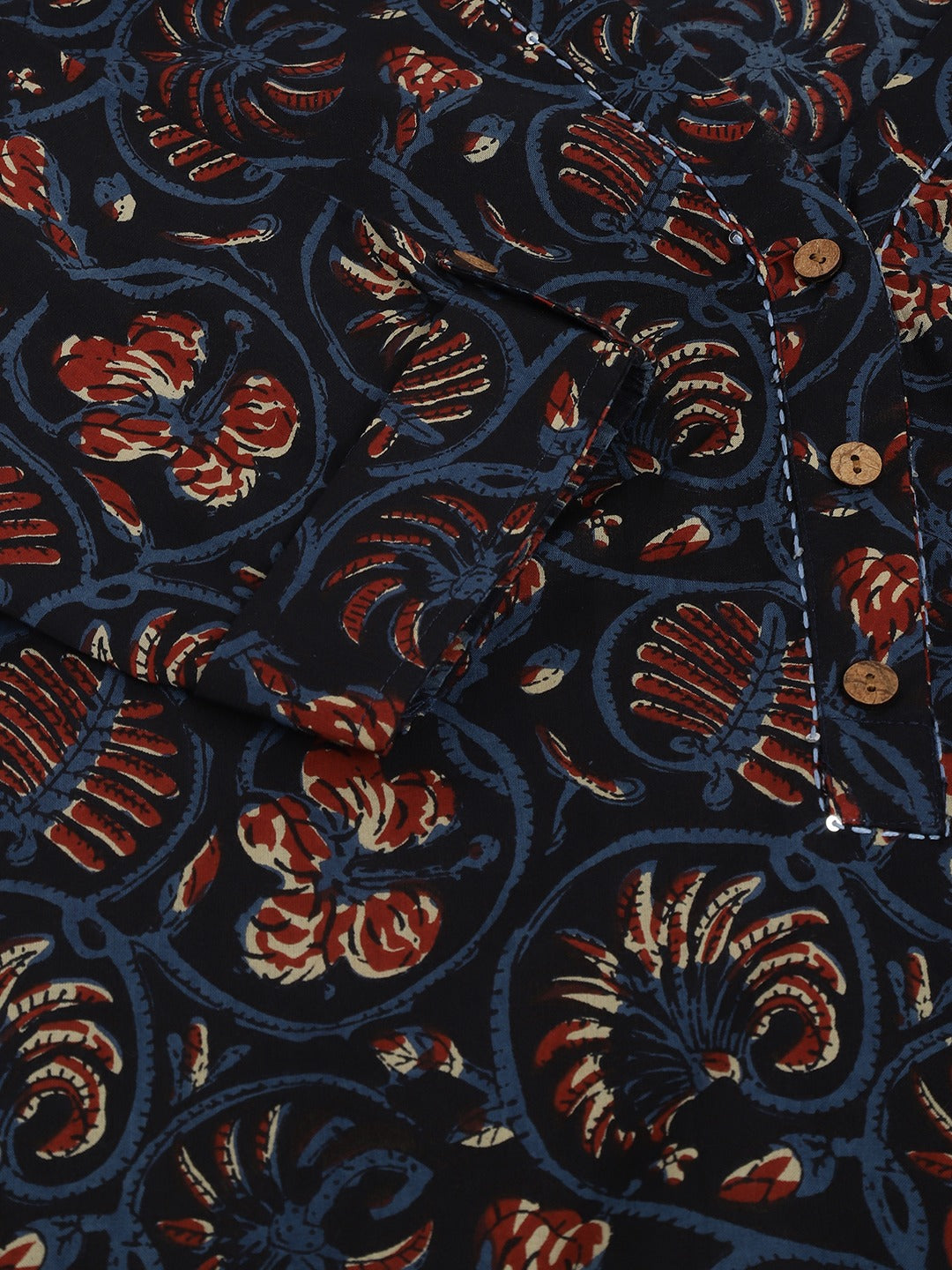 Navy Blue Floral Printed V-Neck Top