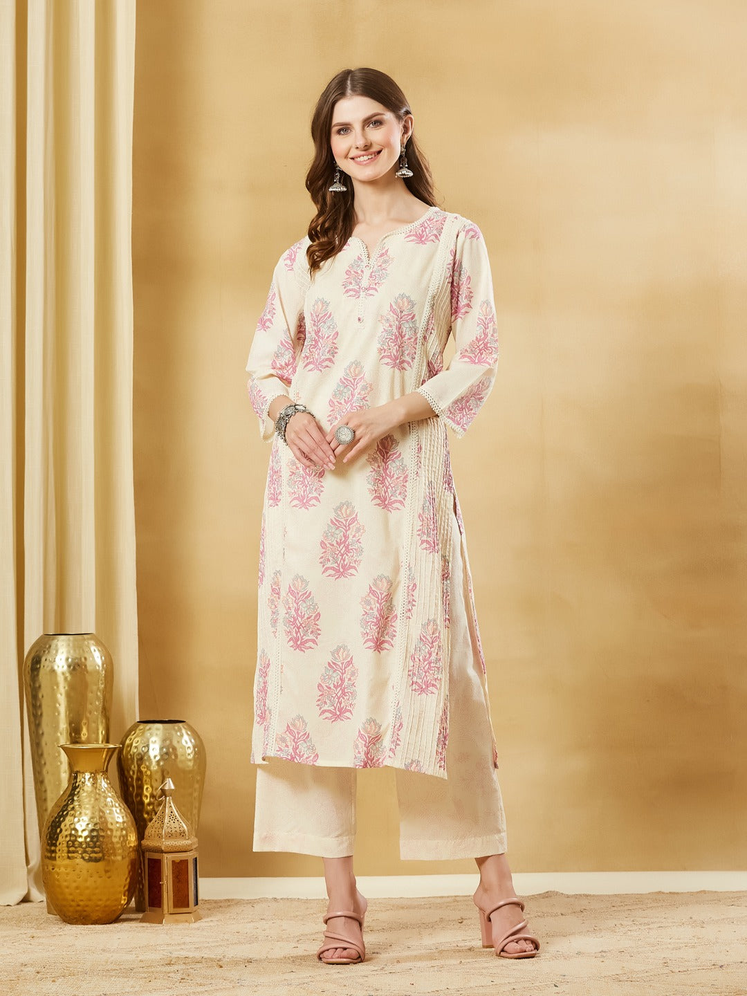 Pure Cotton Kurta Pant Set With Kota Doria Dupatta