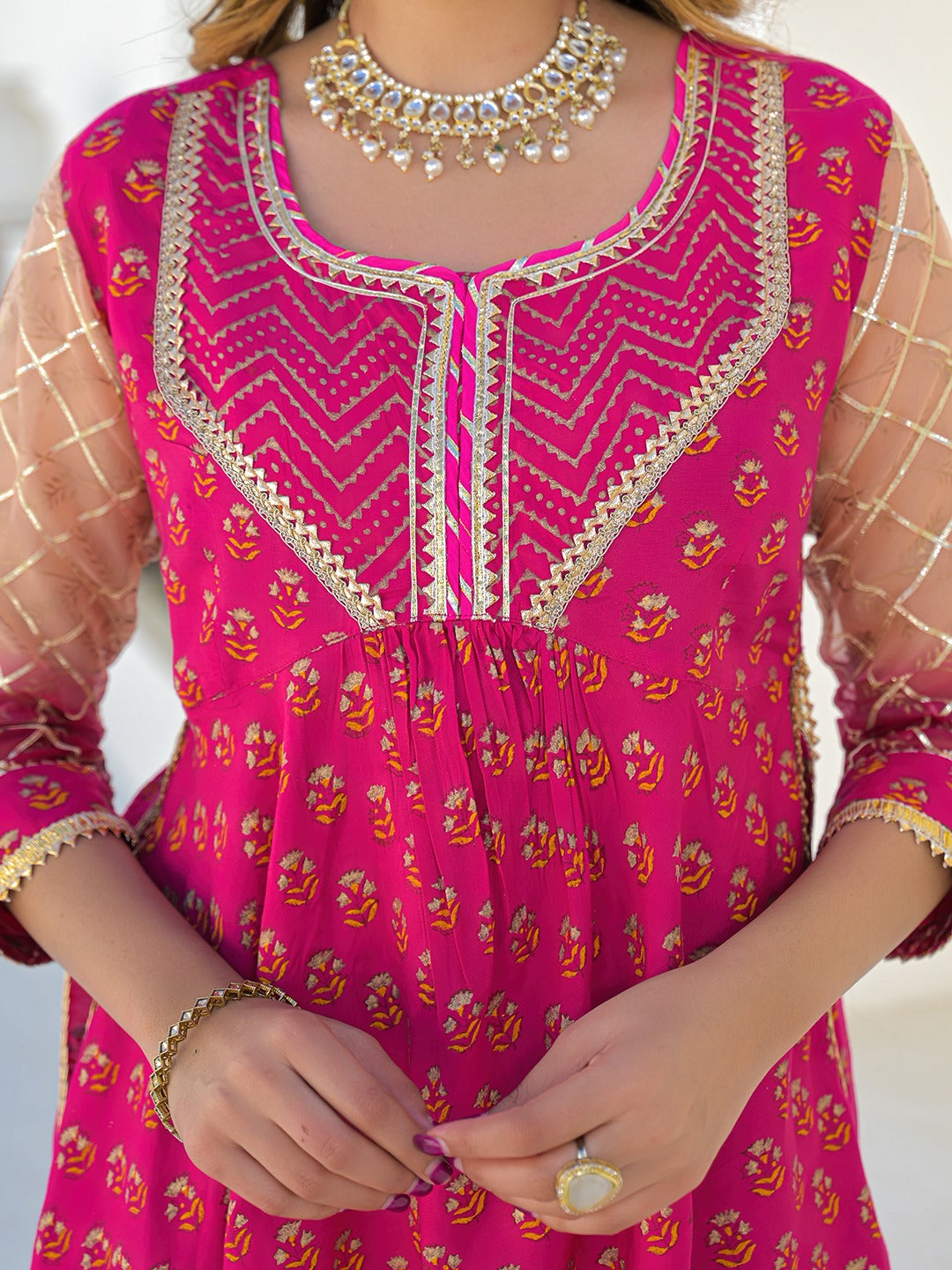 Pink Kurta Sharara Set With Organza Dupatta