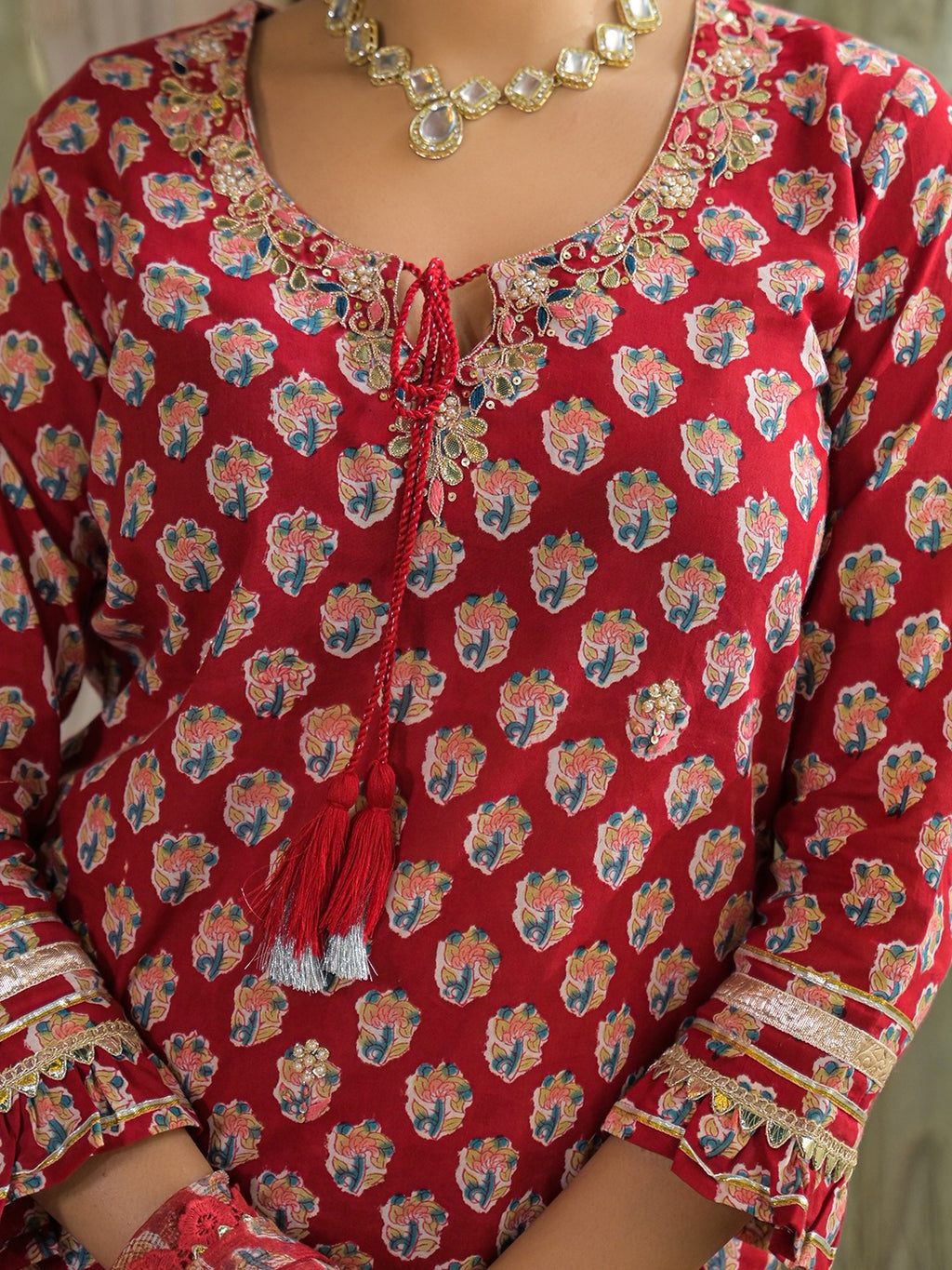 Handblock Pure Cotton Kurta Sharara Set With Dupatta