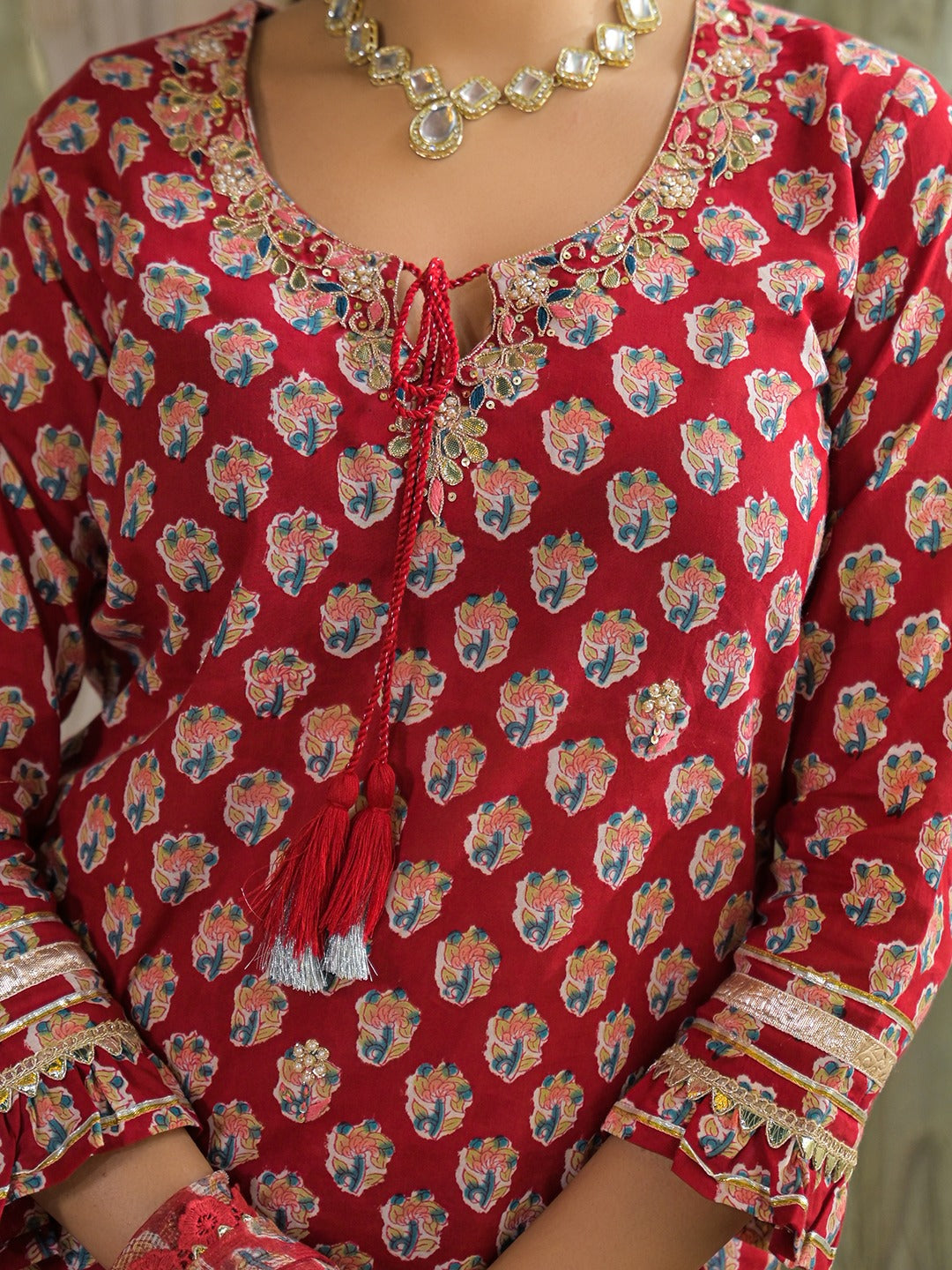 Handblock Pure Cotton Kurta Sharara Set With Dupatta