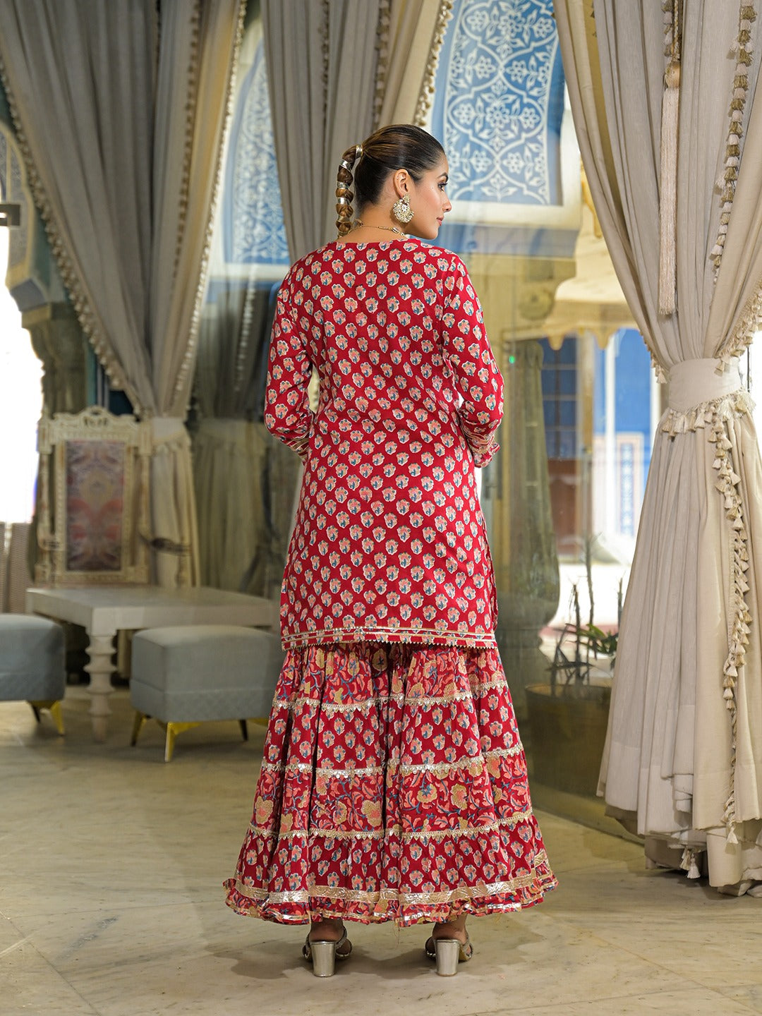 Handblock Pure Cotton Kurta Sharara Set With Dupatta