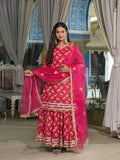 Pink Pure Cotton Kurti Lehenga Set With Organza Dupatta