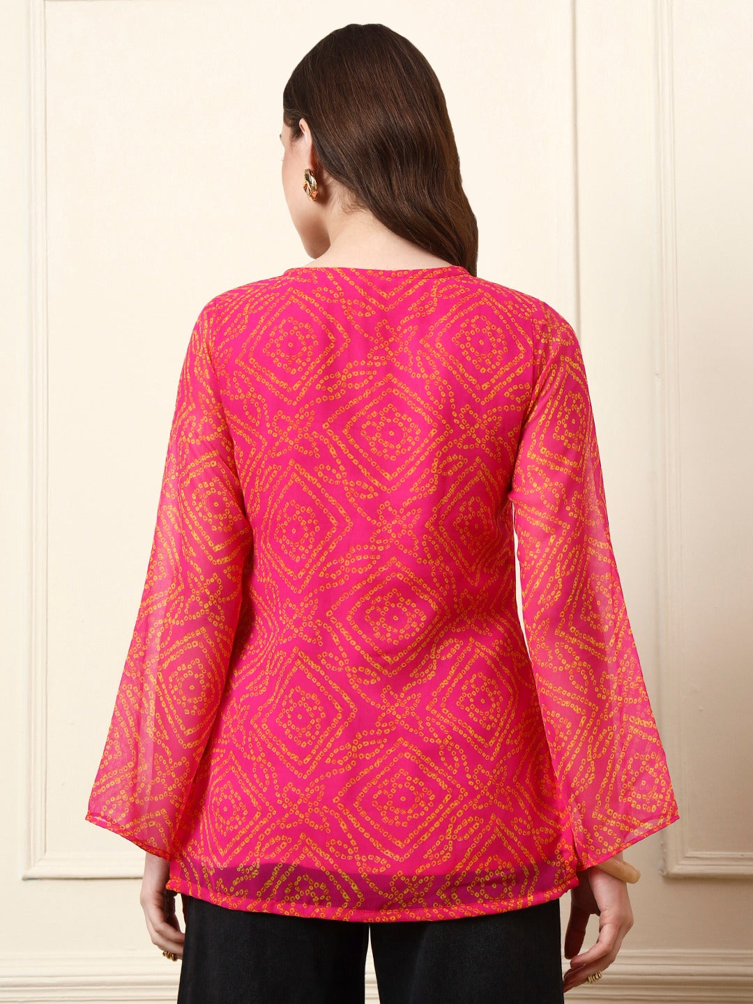 Pink Bandhani Print Gotta Patti Top