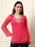 Pink Bandhani Print Gotta Patti Top