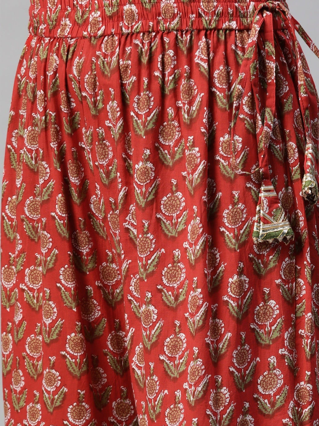 Red Dabu Printed Cotton Kurta Sharara Set With Kota Doria Dupatta