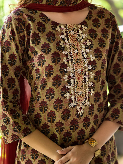 Brown Zardozi Work Straight Fit Kurta Set For Women