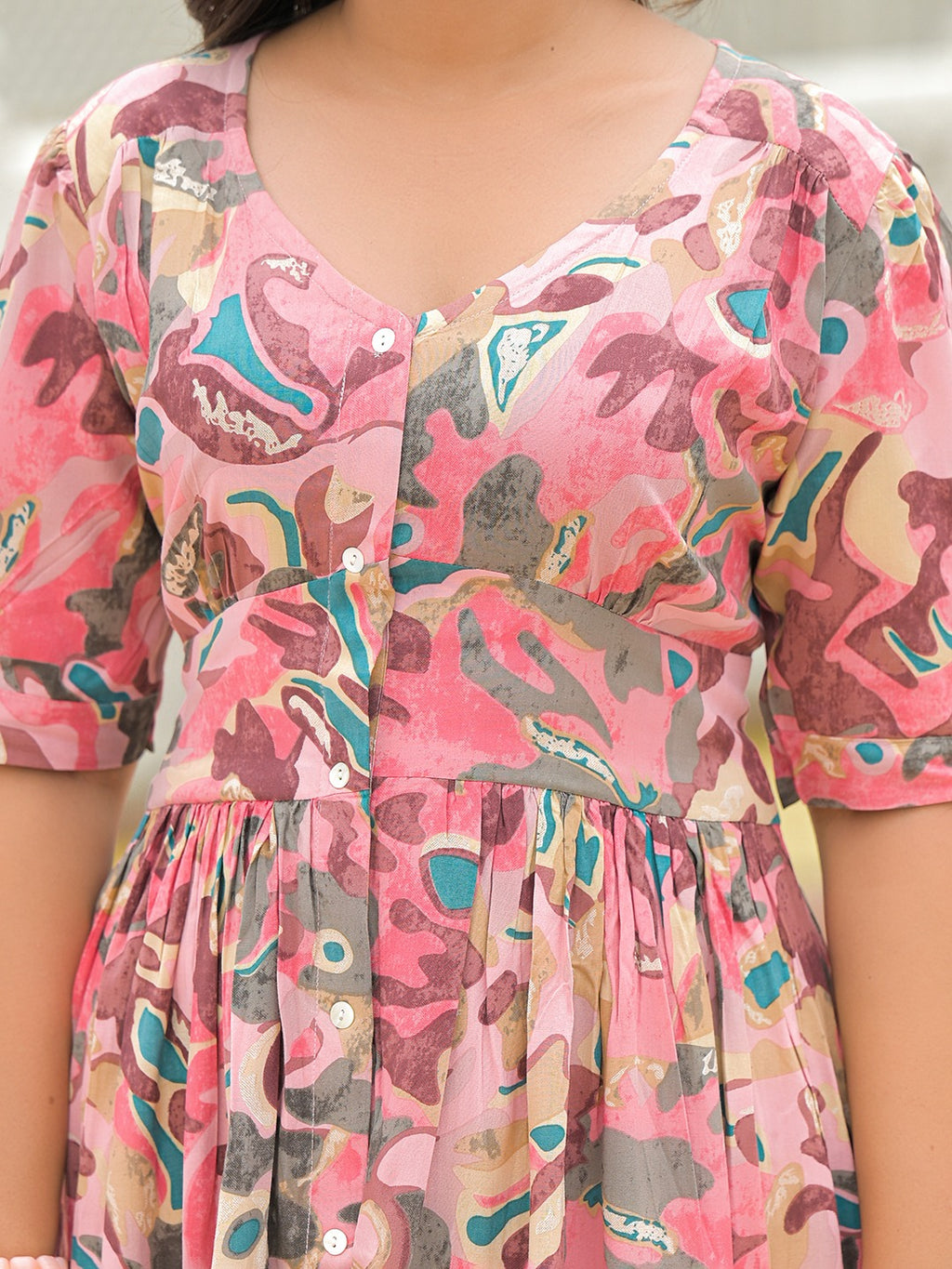 Pink Floral Flare Midi Dress