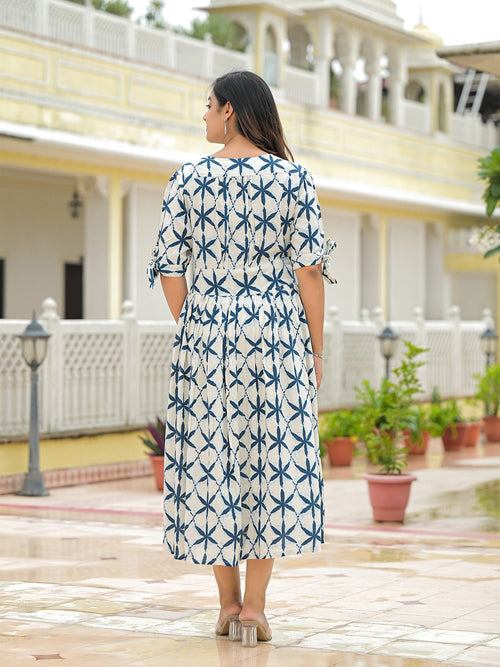 Cream Floral Flare Midi Dress