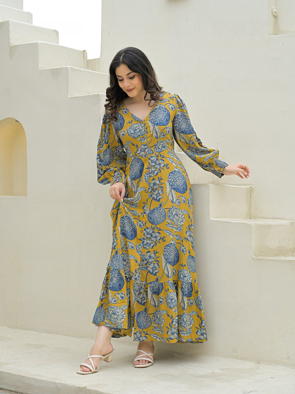 Mustard Flare Midi Dress