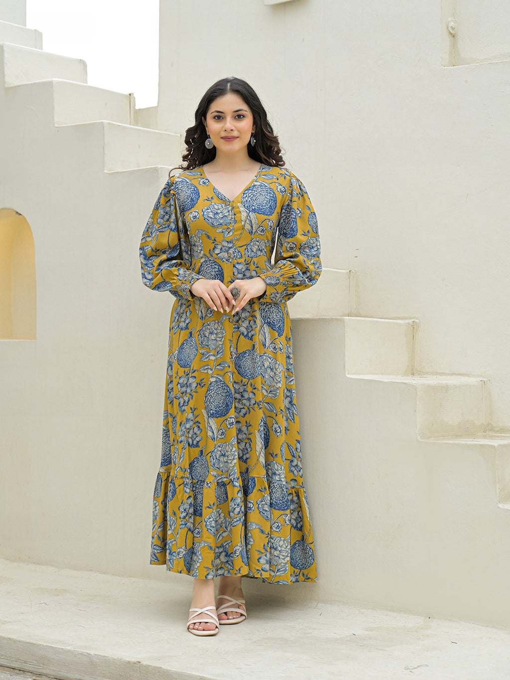 Mustard Flare Midi Dress