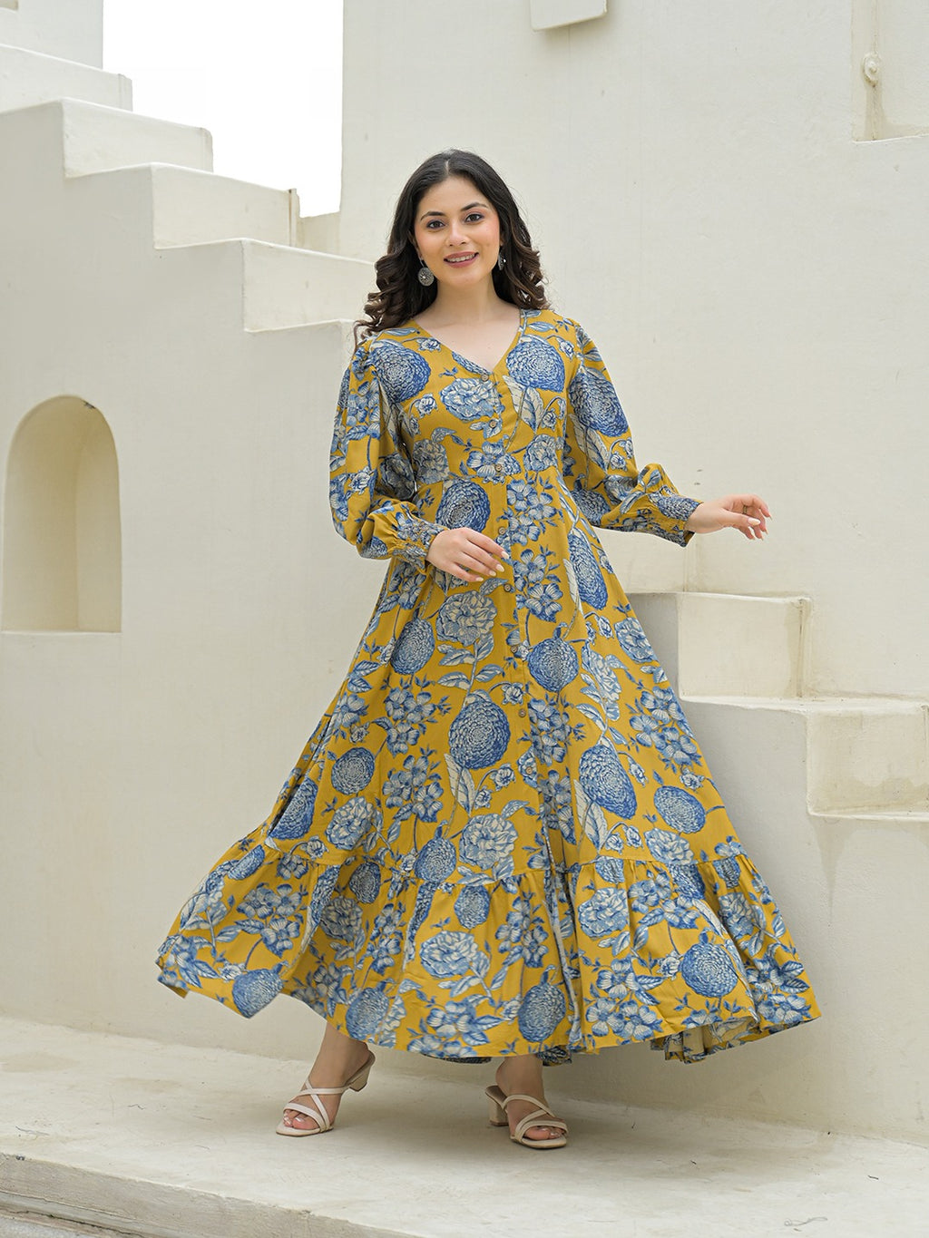 Mustard Flare Midi Dress