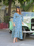 Blue Floral Print Fit & Flare Maxi Dress