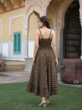 Brown Floral Print Cotton Fit & Flare Dress