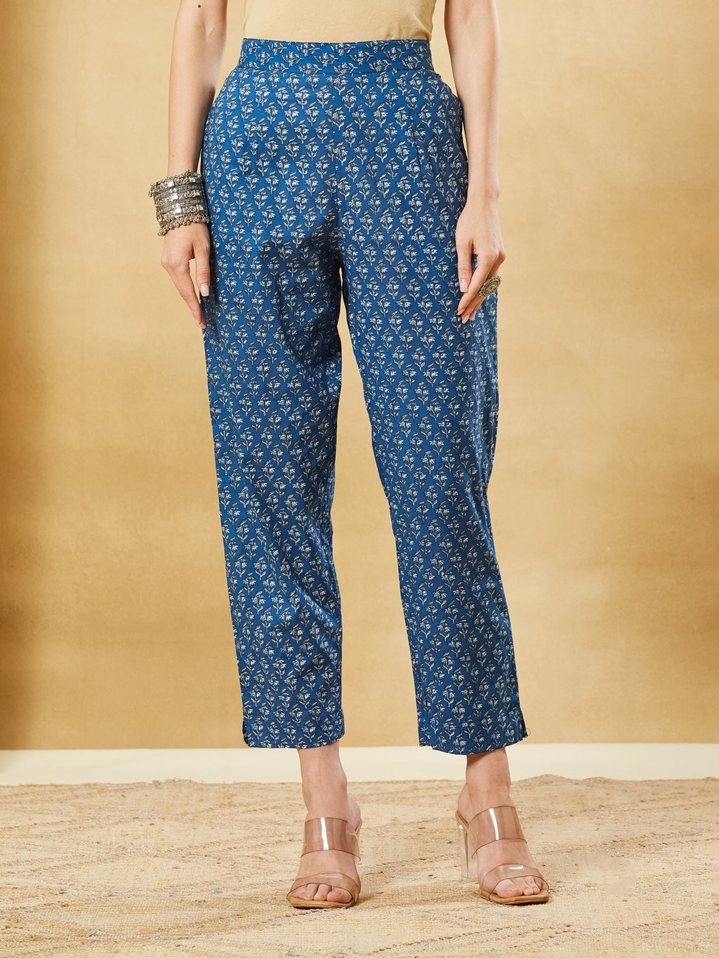 Blue A-Line Pure Cotton Kurta Pant Set With Dupatta