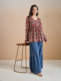 Maroon Paisley Print Flared Cotton Top