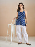 Indigo Blue Floral Pure Cotton Halter-Back Short Kurti Top