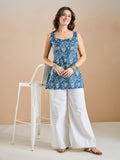 Blue Paisley Print Strappy Short Kurti Top