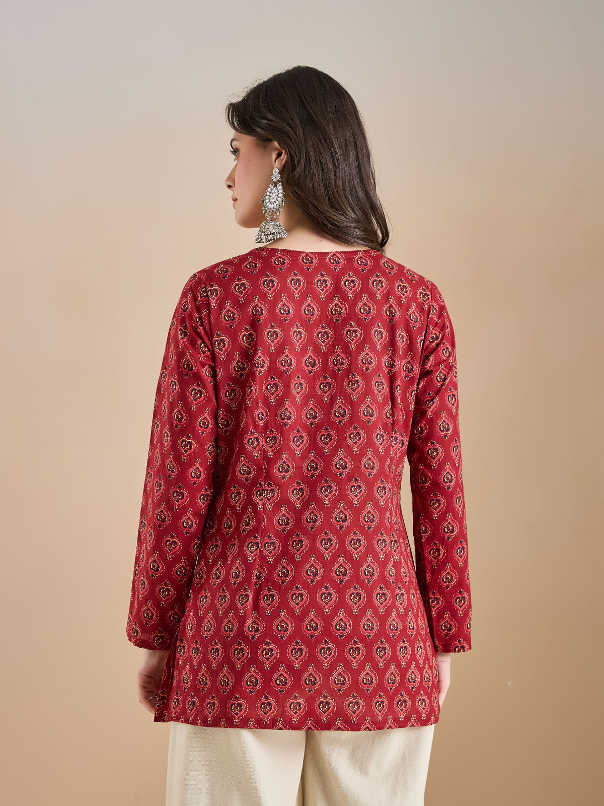 Maroon Printed Pure Cotton Short Kurti