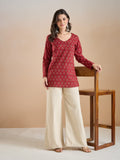 Maroon Printed Pure Cotton Short Kurti