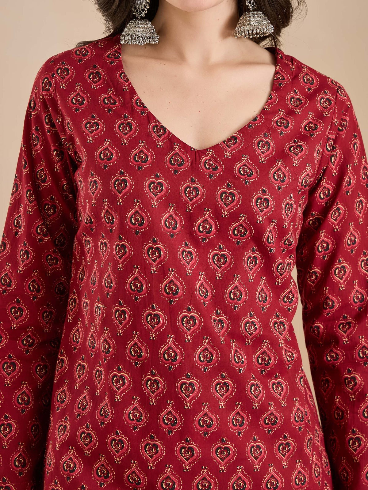 Maroon Printed Pure Cotton Short Kurti