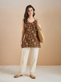 Brown Floral Printed Halter Neck Top