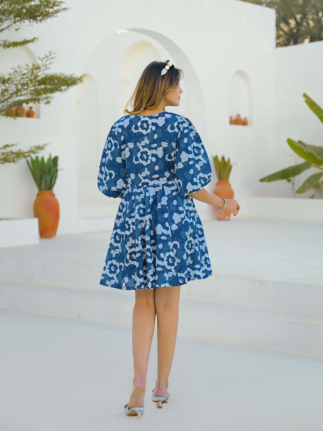 Blue Printed Pure Cotton Dress