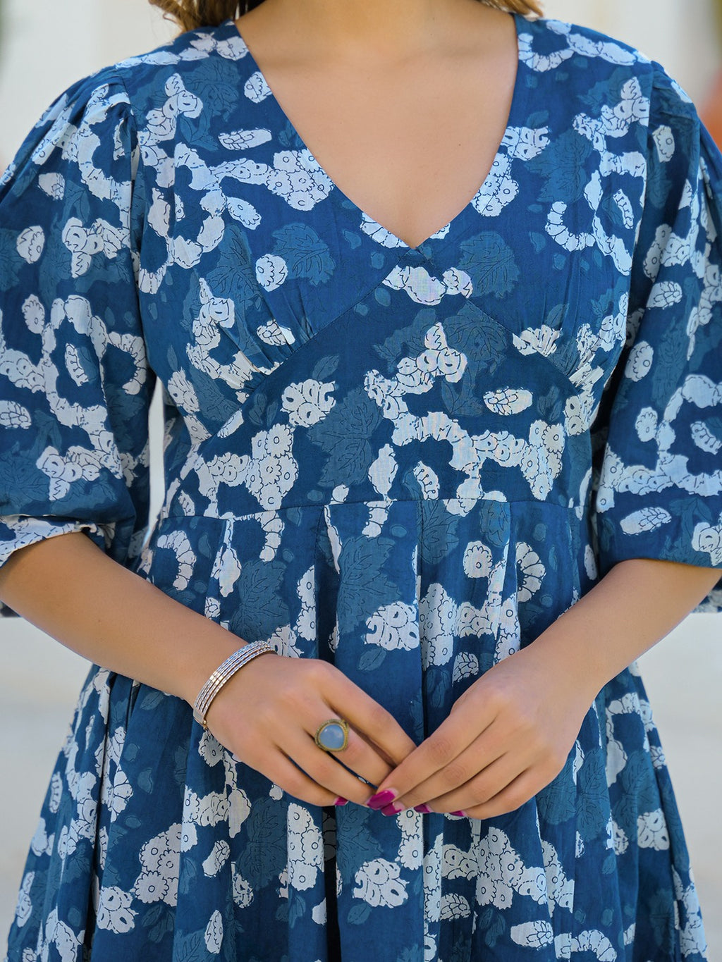 Blue Printed Pure Cotton Dress