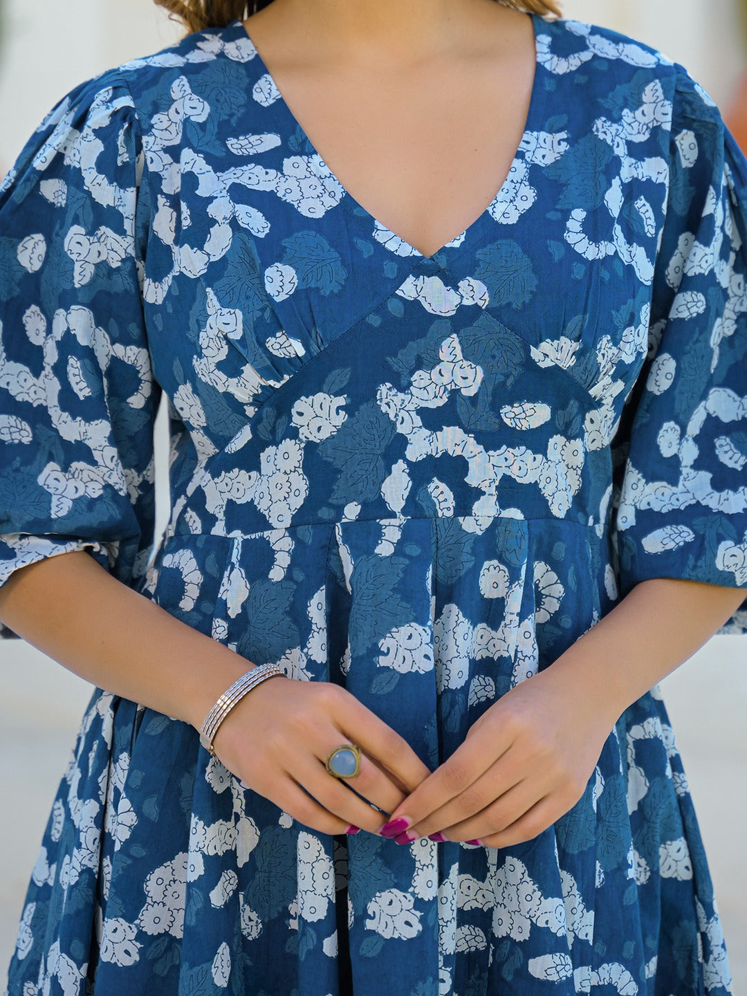 Blue Printed Pure Cotton Dress