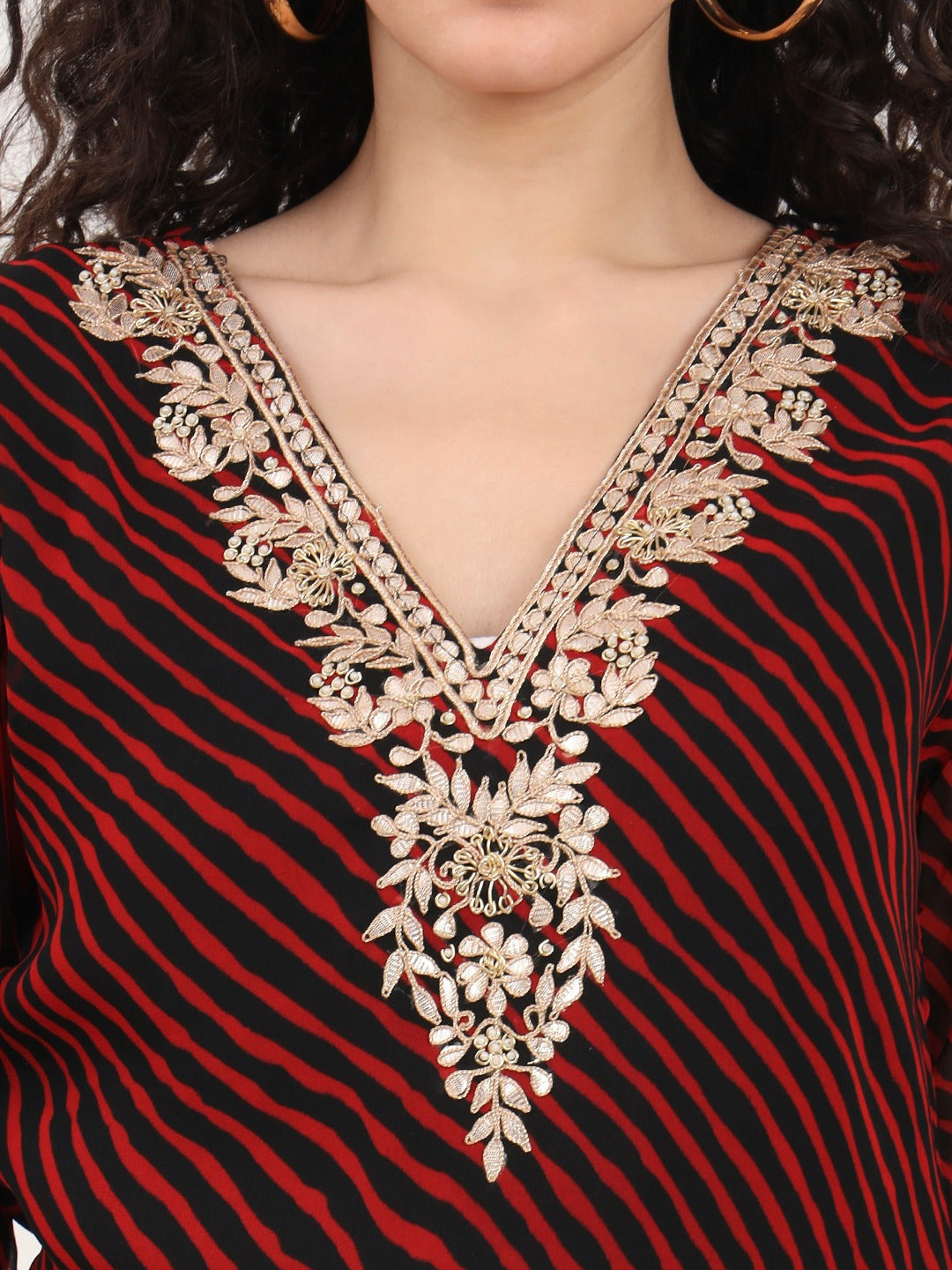 Black Leheriya Gotta Patti Work V-Neck A-Line Top