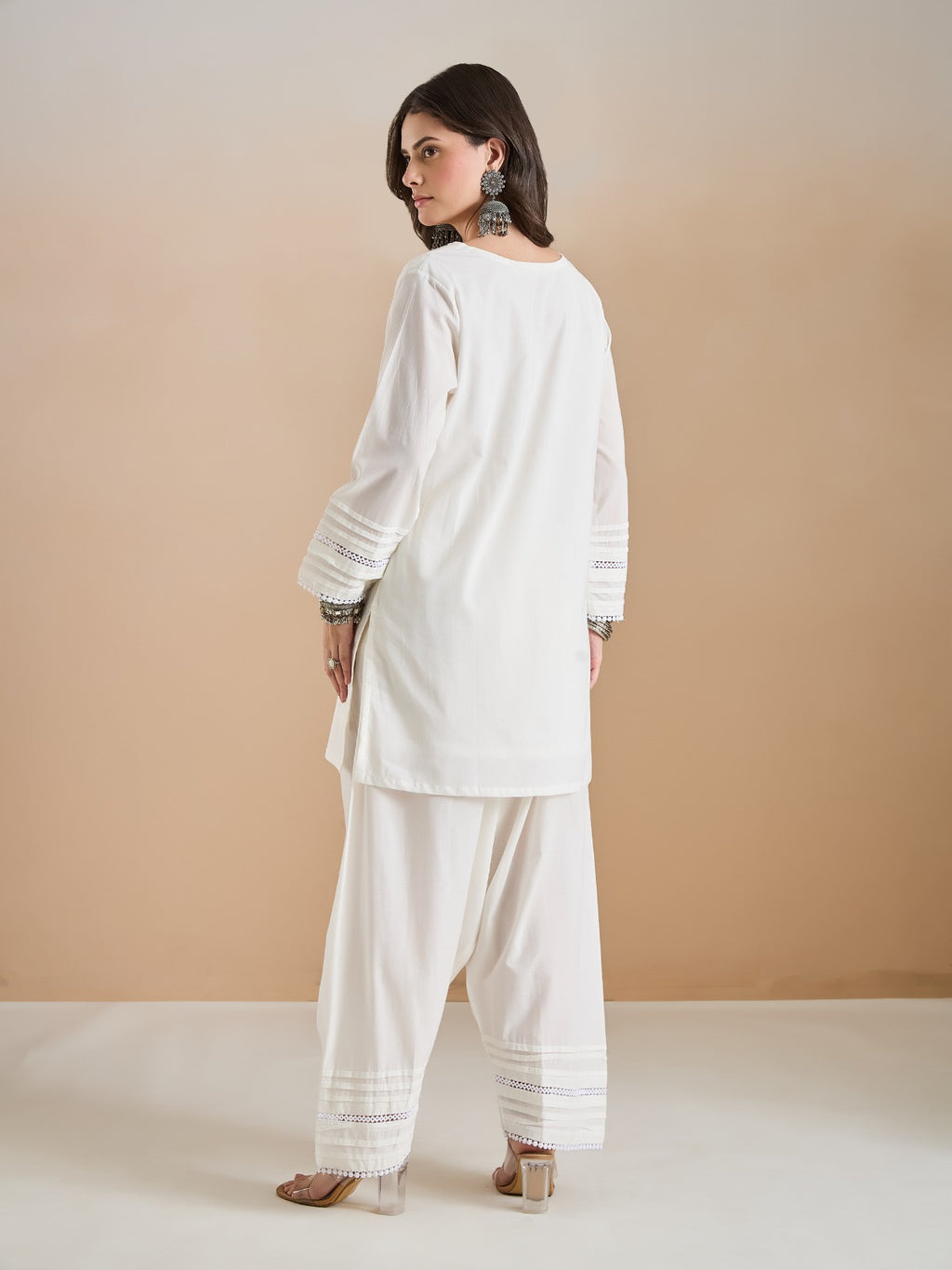 Pure Cotton Straight Fit White Kurti With Farshi Salwar