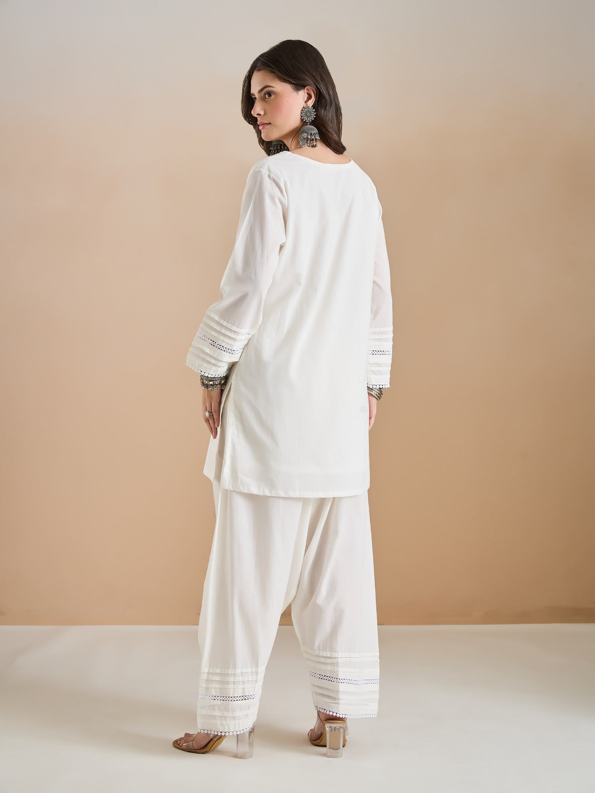 Pure Cotton Straight Fit White Kurti With Farshi Salwar