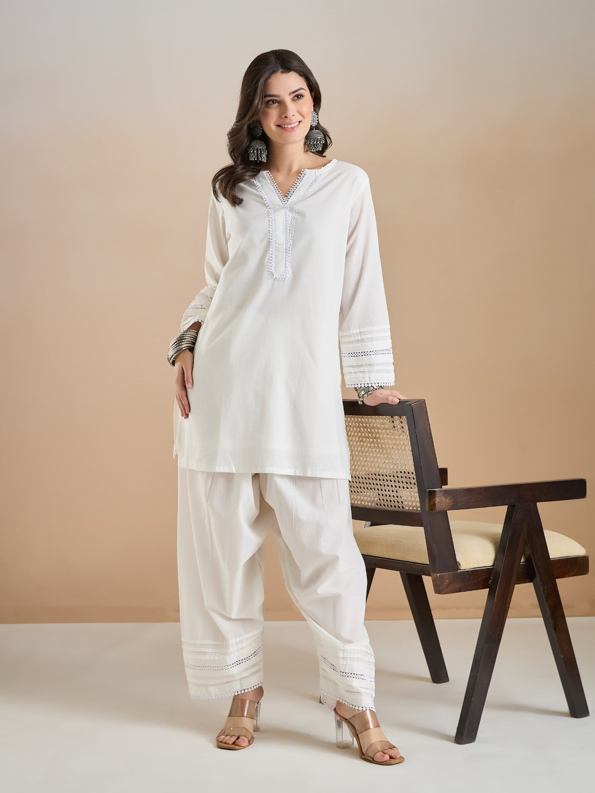 Pure Cotton Straight Fit White Kurti With Farshi Salwar