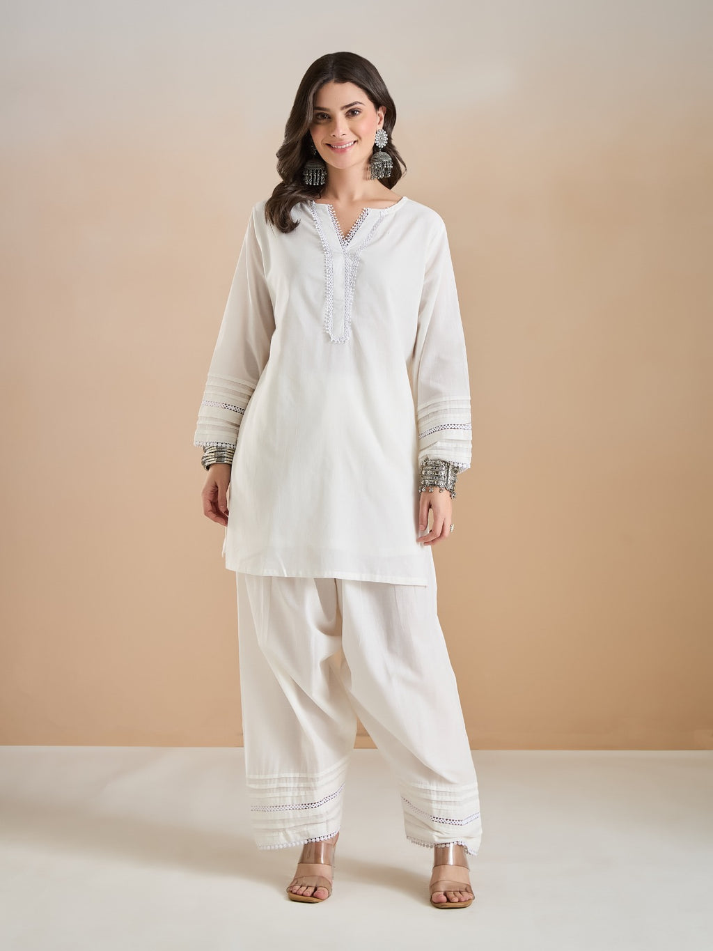 Pure Cotton Straight Fit White Kurti With Farshi Salwar