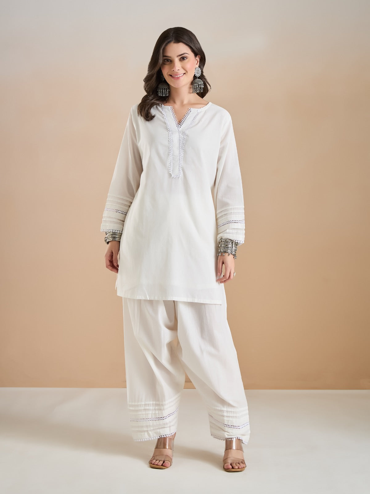 Pure Cotton Straight Fit White Kurti With Farshi Salwar