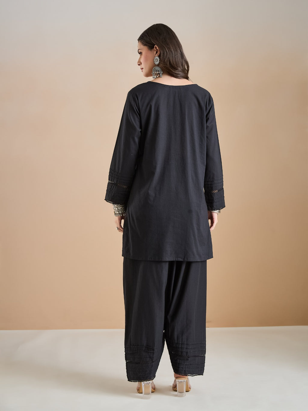 Pure Cotton Straight Fit Black Kurti With Farshi Salwar