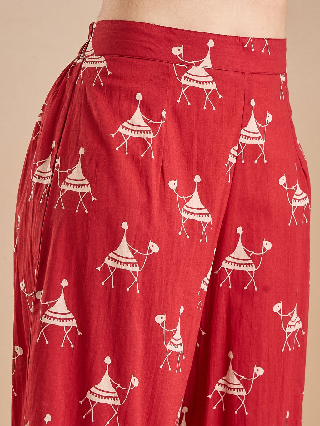 Women’s Red Animal Print Pure Cotton A-Line Kurta Set with Pants