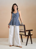 Women’s Blue Floral Print Pure Cotton Halter Neck Peplum Top