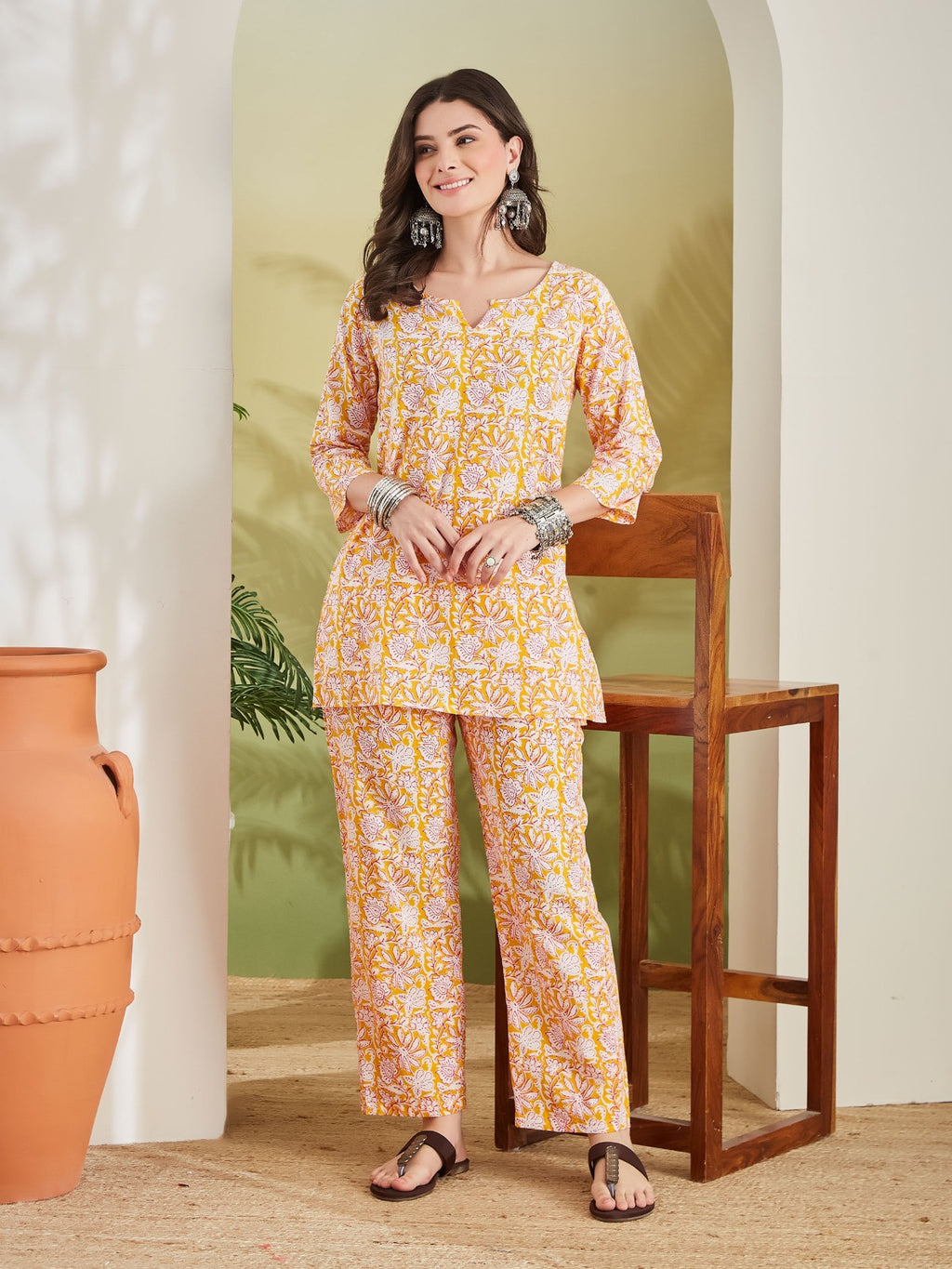 Floral Print Pure Cotton Straight Fit Night Suit