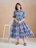 Floral Print Pure Cotton Blue Shirt Dress