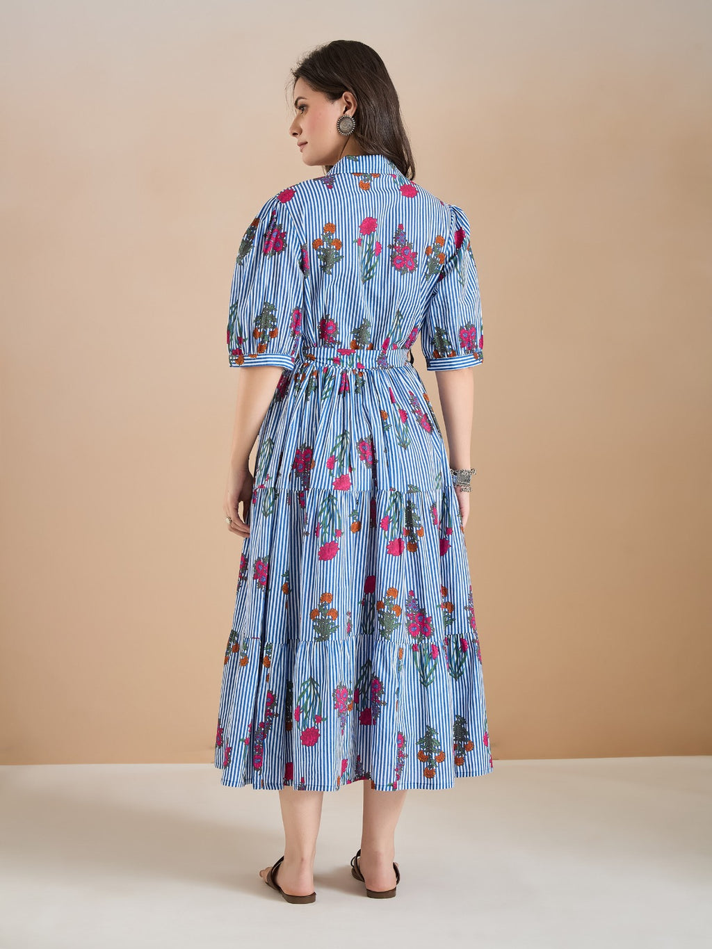 Women’s Floral Print Pure Cotton Blue Shirt Dress