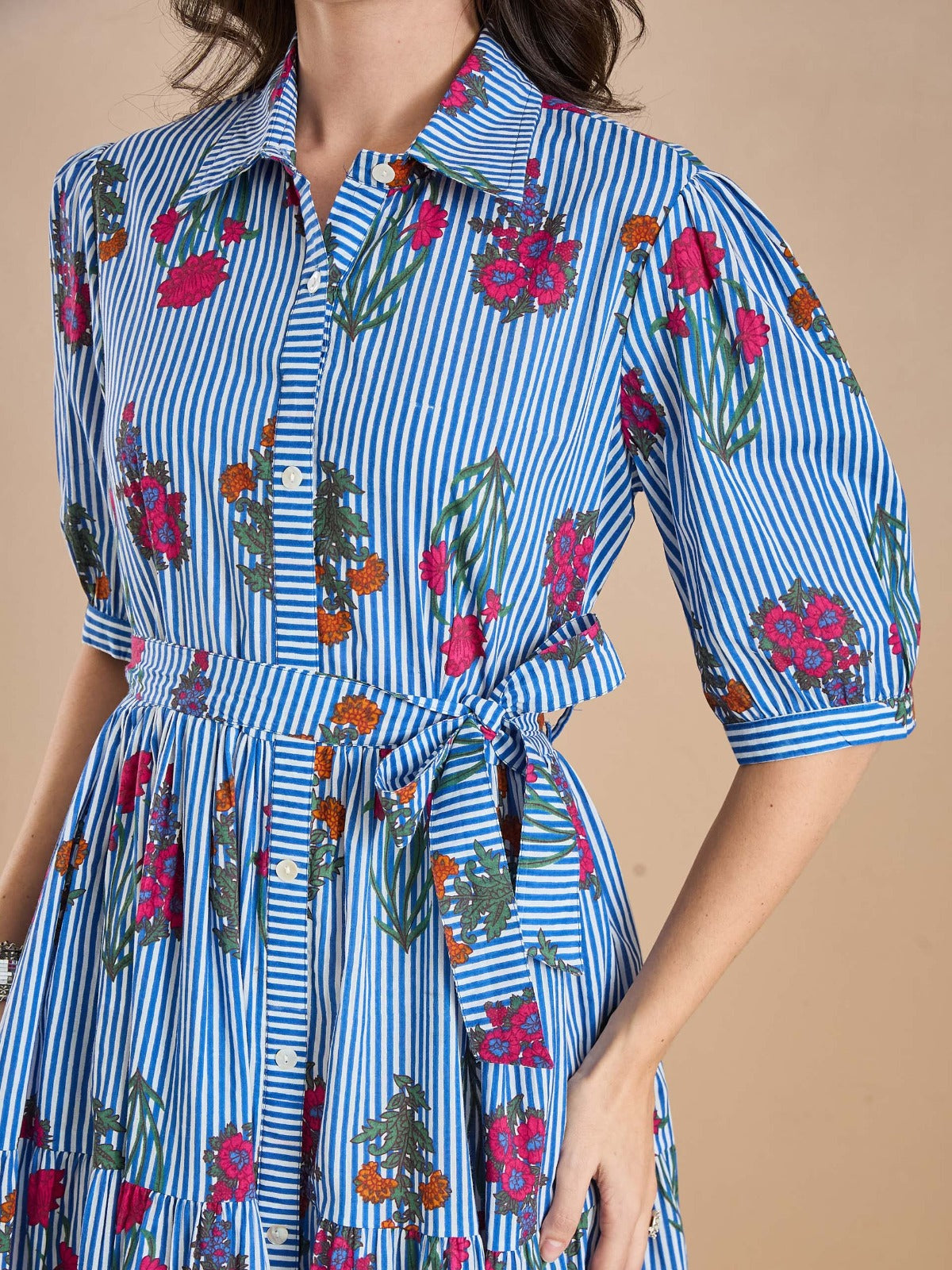 Women’s Floral Print Pure Cotton Blue Shirt Dress