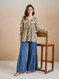 Women’s Paisley Print Pure Cotton Cream Peplum Top