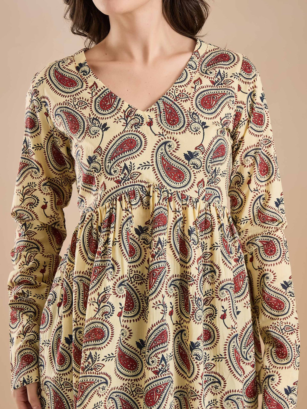 Women’s Paisley Print Pure Cotton Cream Peplum Top
