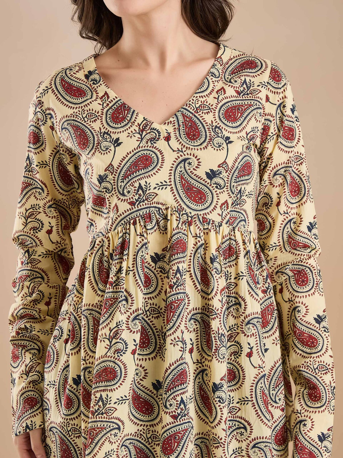 Women’s Paisley Print Pure Cotton Cream Peplum Top