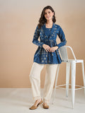 Women’s Blue Bandhani Print Pure Cotton Peplum Top