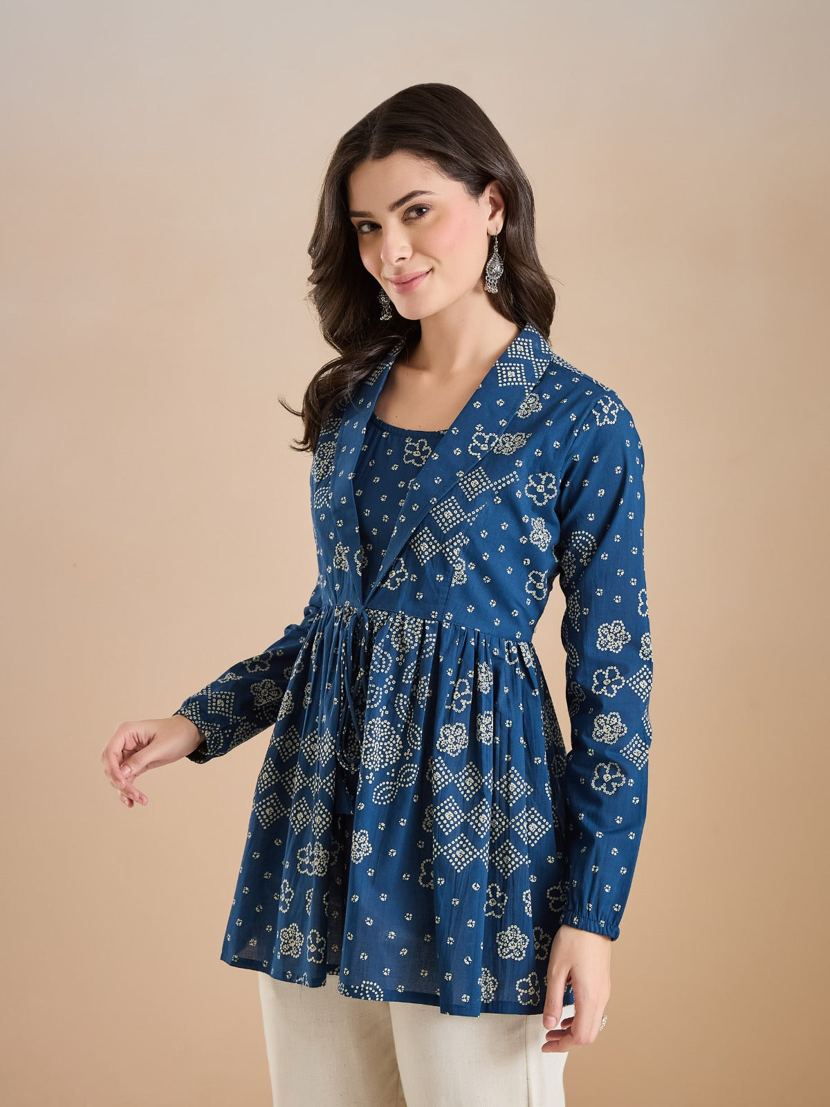 Women’s Blue Bandhani Print Pure Cotton Peplum Top
