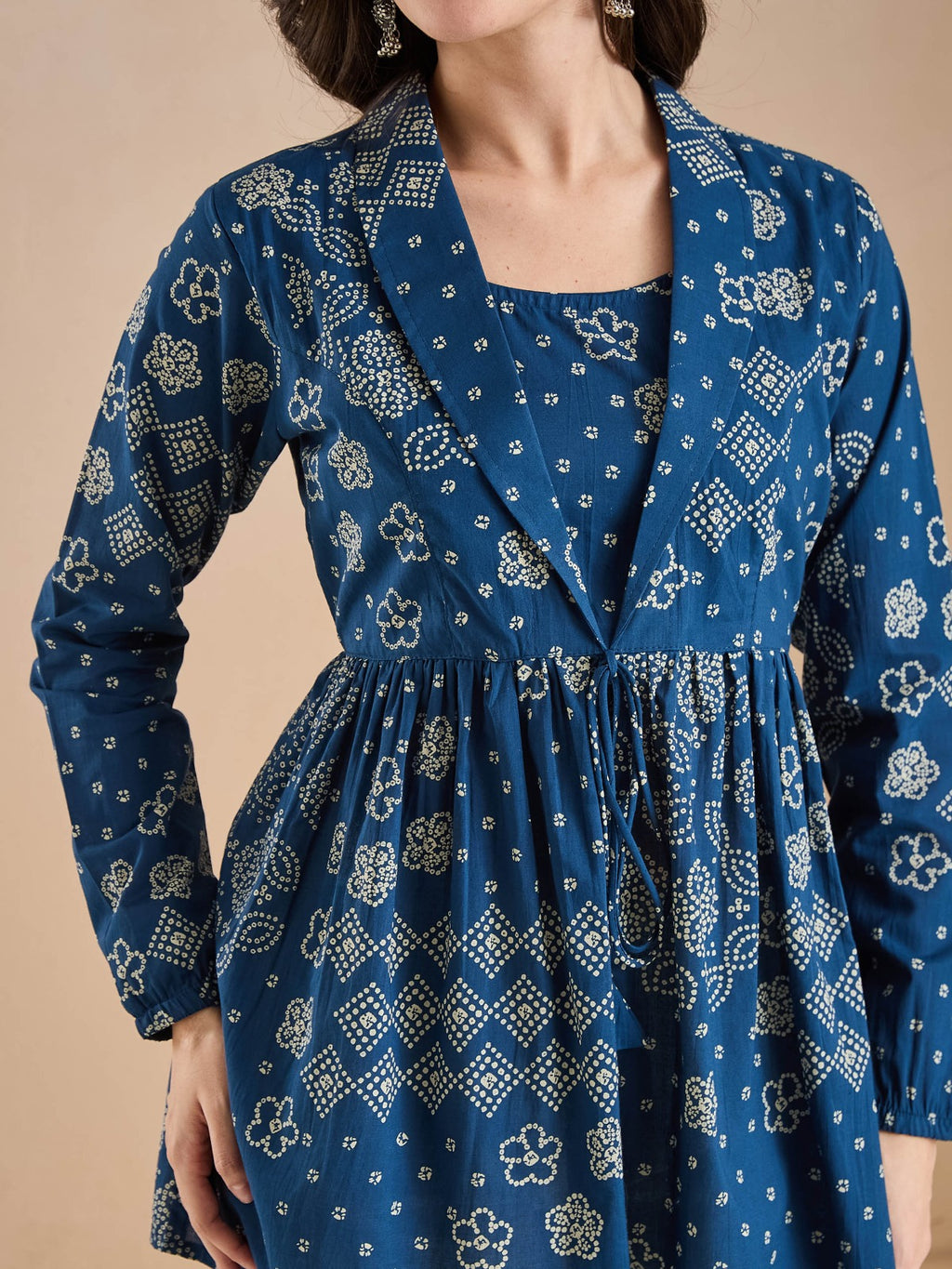 Women’s Blue Bandhani Print Pure Cotton Peplum Top