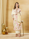 White Pure Cotton A-Line Kurta Pant Set with Dupatta